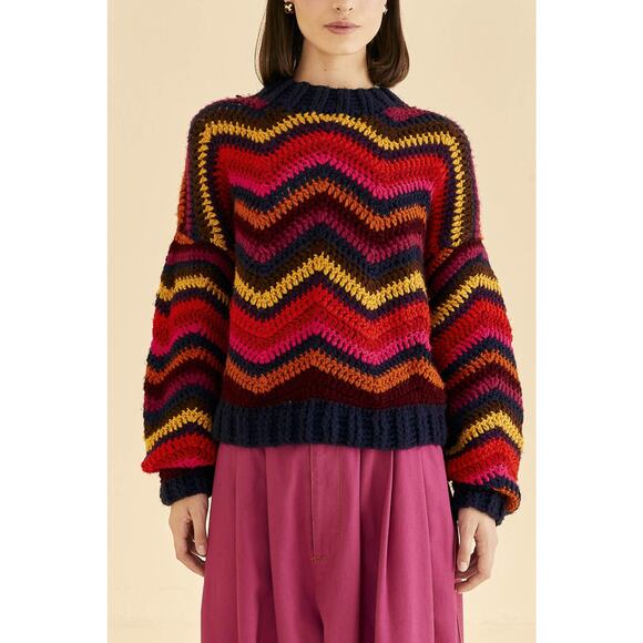 FARM Rio_Colorful Waves Crochet High Neck Sweater_Size XL - Picture 3 of 8